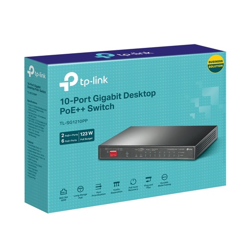 Switch 10 puertos TP-Link TL-SG1210, no administrable/rack, 10 puertos RJ45 y 8 puertos