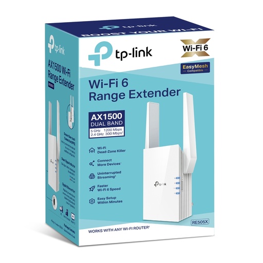 Router repetidor TP-Link RE505X, wi-fi 6 de doble banda de 5 GHZ y 2.4 GHZ, 802.11AX, 1500