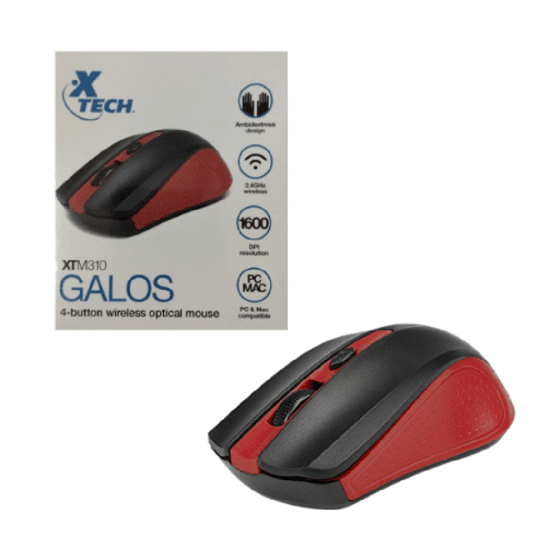 Mouse Xtech gaming wireless, 1600DPI, 4 botones, rojo, XTM-310RD