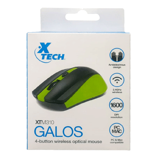 Mouse Xtech gaming wireless, 1600DPI, 4 botones, verde, XTM-310GN