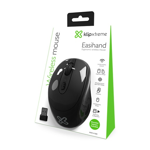 Mouse wireless Klip Xtreme easihand optico, inalámbrica 4 botones, 1600 dpi, ambidiestro, USB