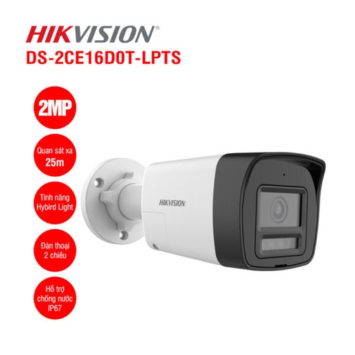 Cámara de vigilancia Hikvision, analoga, hybrid light, bullet, 2MP, (1920 1080), exir 2.0