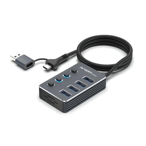 Hub USB type c + usba de 4 puertos con interruptores de encendido/apagado LED individuales