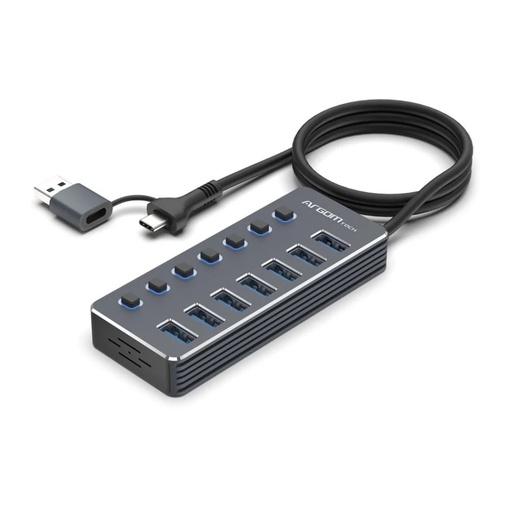 Hub USB type c + usba DE7 puertos con interruptores de encendido/apagado LED individuales