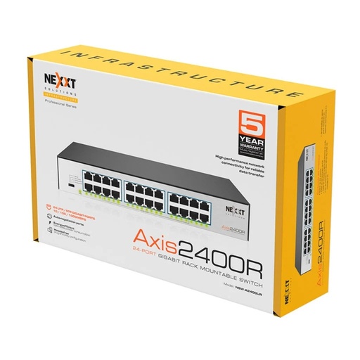 Switch Nexxt profesional 24 puertos gigabit Nexxt AXIS2400R, no administrable, desktop /