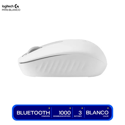 Mouse Logitech M196 bluetooth, , sensor 1000 dpi, blanco