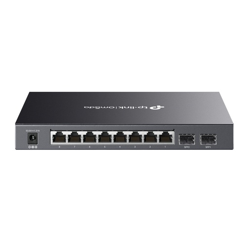 Switch 10 puertos TP-Link omada gigabit, con 2 slots SFP, 8 puertos poe+ gigabit con RJ45