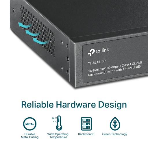 Switch 16 puertos TP-Link .16 puertos poe+ 10/100 MBPS RJ45, 2 puertos gigabit RJ45 y 1