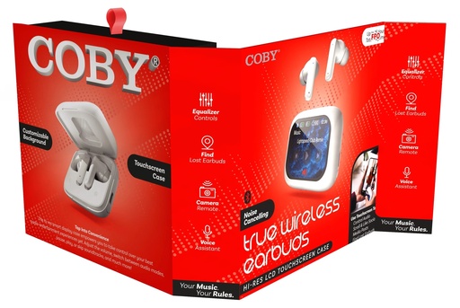 Audífono con microfono earpods coby, con estuche de visualización inteligente, touchscreen
