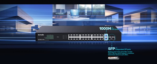 Switch 24 puertos tenda TEG1128P-24-250W, no administrable, vlan, ethernet 10/100/1000, POE