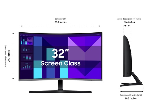 Monitor Samsung 32", S3, curvo, (1,920 x 1,080), 1800R, FHD, 100HZ, 4(GTG), hdmi, built-in