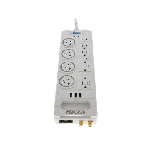 Protector supresor forza, regleta 11 tomas 110V/1750W/1800J, 2XRJ11(IN,OUT), 2X coax (in
