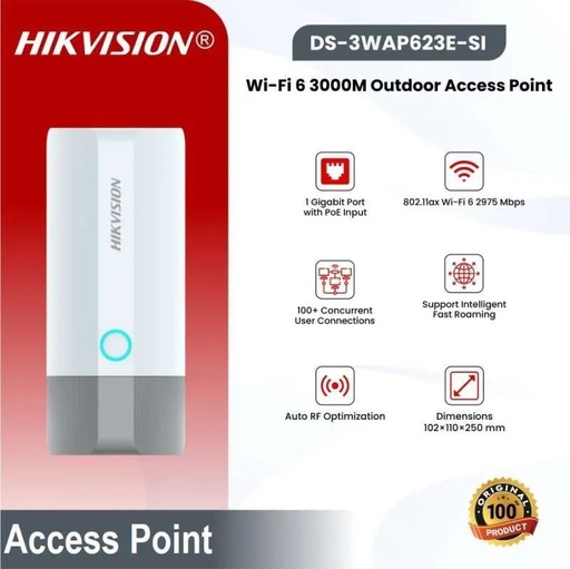 Access point Hikvision WIFI 6 3000M, 1 puerto gigabit, 2.4GHZ, G:575 MBPS, 5 G:2400 MBPS