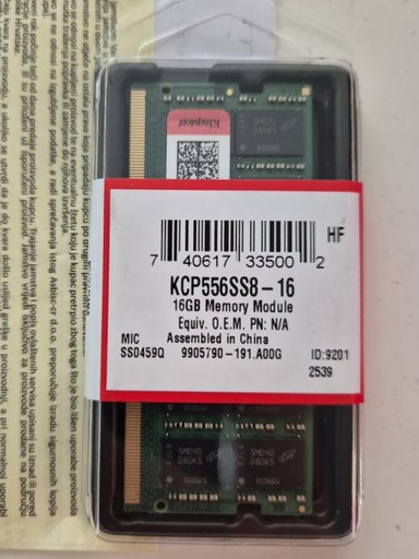 Memoria 16GB (1X16GB) Kingston, p/laptop, DDR5, 5600MT/S, CL46 1RX8 1.1V 262-pin 16GBIT
