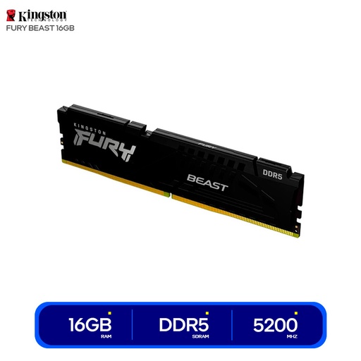 Memoria 16GB (1X16GB) Kingston, p/desktops PC, DDR5, 5200MT/S, CL40 1RX8 40-40-40 1.25V