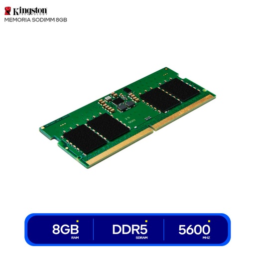 Memoria 8GB (1X8GB) Kingston, p/laptops, DDR5, 5600MT/S, CL46 1RX16 1.1V 262-pin 16GBIT