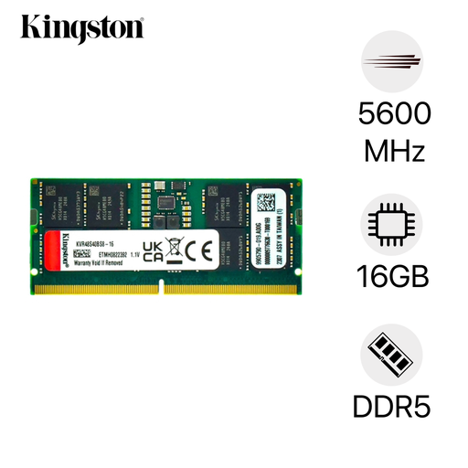Memoria 16GB (1X16GB) Kingston, p/laptops, DDR5, 5600MT/S, CL46 1RX8 1.1V 262-pin 16GBIT
