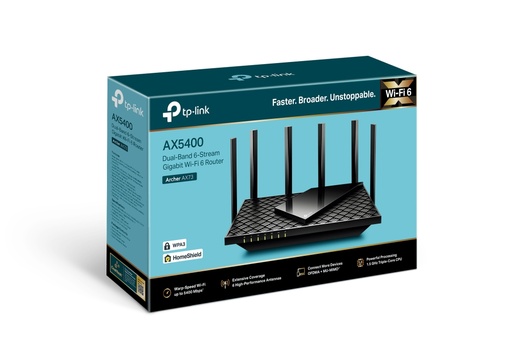 Router TP-Link , AX5400, wi-fi 6 (802.11AX), 6 antenas de alta ganancia, 1 puerto wan, 4