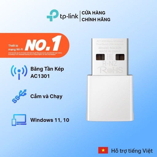 Adaptador TP-Link mercusys MA30N USB 2.0 dual band AC1300, interfaz de entrada: 1 puerto