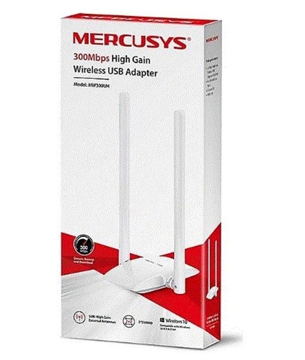 Adaptador inalámbrico TP-Link mercusys MW300UH USB 2.0 single band 300MBPS con antena de