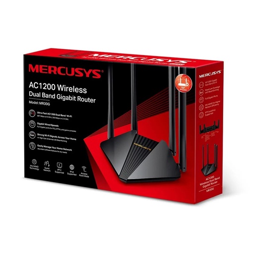 Router wireless TP-Link mercusys MR30G AC1200, 2.4GHZ/300?MBPS, 5GHZ/867MBPS, 1PUERTO WAN
