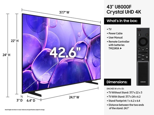 Televisor Samsung 43" crystal 2025, UHD 4K upscaling, smart, (3,840 x 2,160), 120HZ, HDR10+