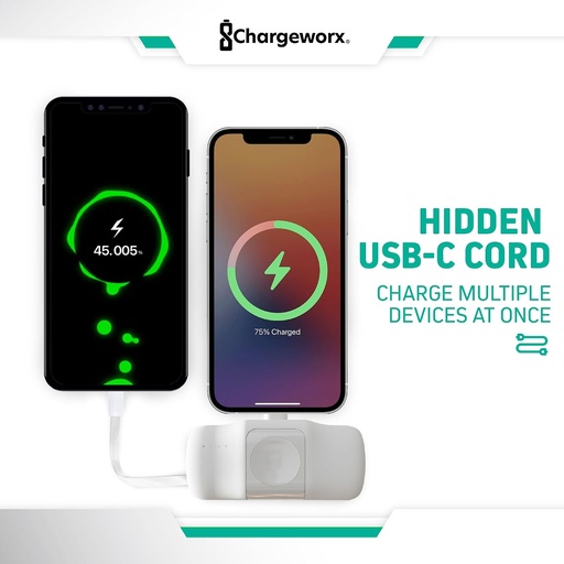 Cargador movil (power bank) Chargeworx, 5,000MAH, carga rapida, compatible con apple watch