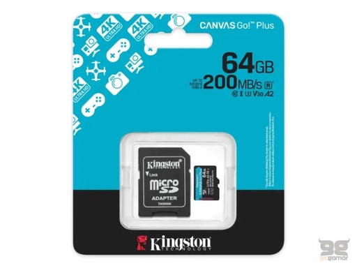Memoria SD 64GB Kingston, canvas go plus 200MB/s C10, uhs-i, tarjeta SD (SDG4/64GB)