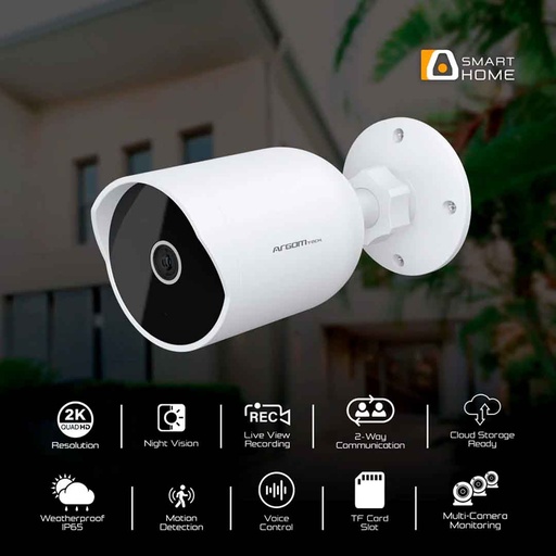 Cámara de vigilancia Argom, con conexión wi-fi y bluetooth, de exterior e interior 2K QHD