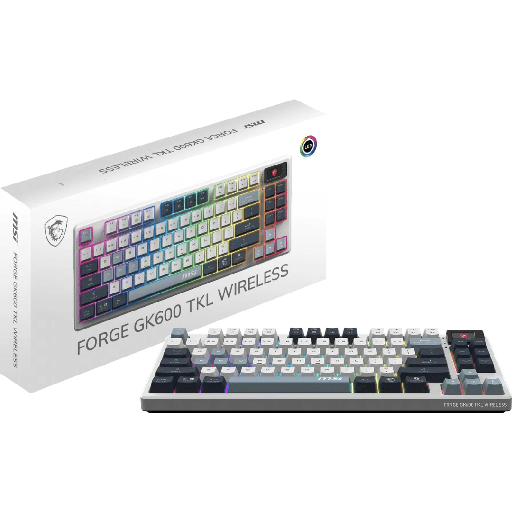 Teclado MSI forge GK600 TKL w SKY us, wireless 2.4 GHZ, switches mecánico lineal, cable