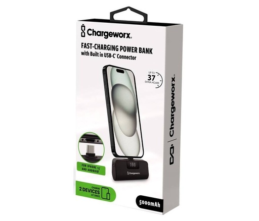 Cargador movil (mini power bank) Chargeworx, 5,000MAH, 10W, compatible con android, USB-c