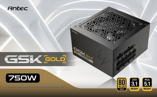 Power supply Antec 750W GSK750 V2, con certificación 80 plus gold, diseño full modular para