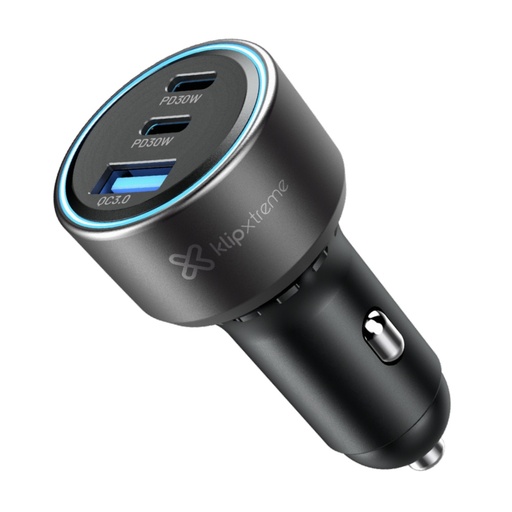 Adaptador de carga USB para vehículo Klip Xtreme, 60W, 2X USB-c + 1X USB-a (KCC-060)
