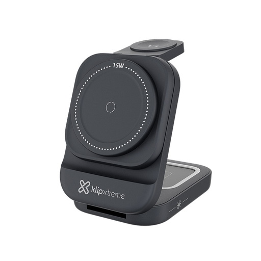 Cargador inalámbrico Klip Xtreme, carga rapida, magnetico, 15W, 3 dispositivos simultaneos