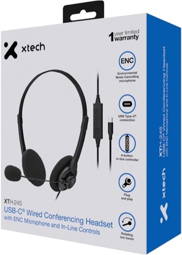 Audífono con microfono Xtech, USB-C, estereo, con control de volumen y mute, microfono con
