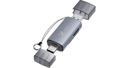 Lector de memoria Xtech 2 en 1, otg, USB-a 3.0 y USB-C, tarjeta SD y micro SD, (XTC-581)