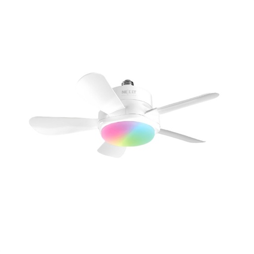 Abanico smart Nexxt con luces LED para socalo de la luz, wifi, luz RGB, control remoto y
