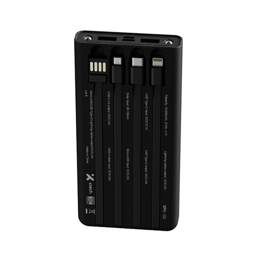 Cargador móvil (power bank) Xtech con panel solar y cables integrados (1X USB micro