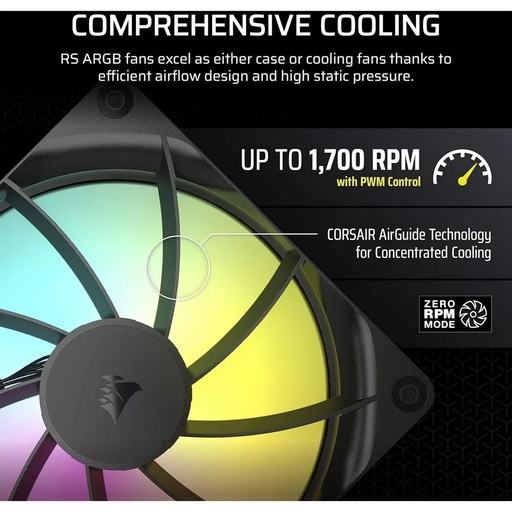 Abanico corsair RS140 ARGB para case 140MM negro, kit 2 unidades, rodamiento magnético