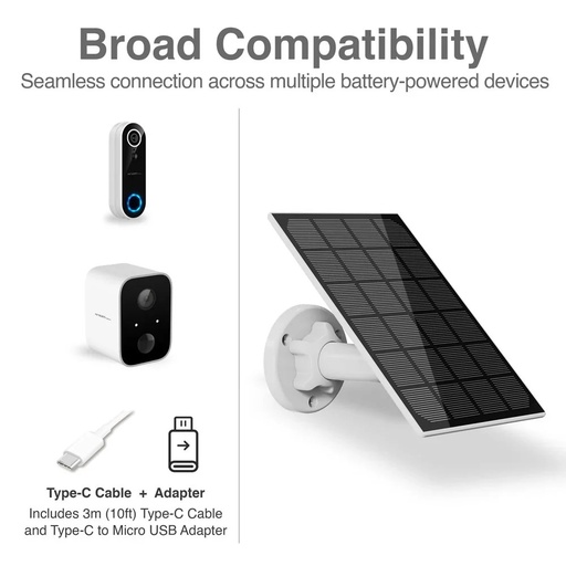 Panel solar Argom, 3W, para dispositivos exteriores con bateria, cable de 10 pies type-c
