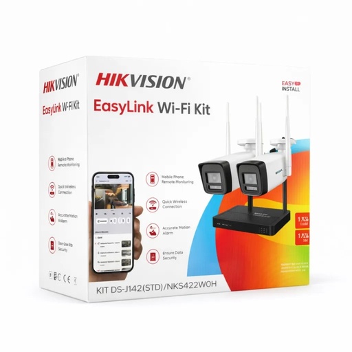 Cámara de seguridad Hikvision en kit 2 cámaras bullet 2 MP, 1 grabadora wi-fi, hasta 512 GB